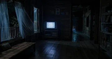 บ้านผีสิงมืดๆ มีจอทีวีเปิดค้าง บรรยากาศหนังผี Netflix