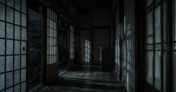 ระเบียงไม้บ้านญี่ปุ่นยามค่ำคืนบรรยากาศหลอนสไตล์หนังผีญี่ปุ่น